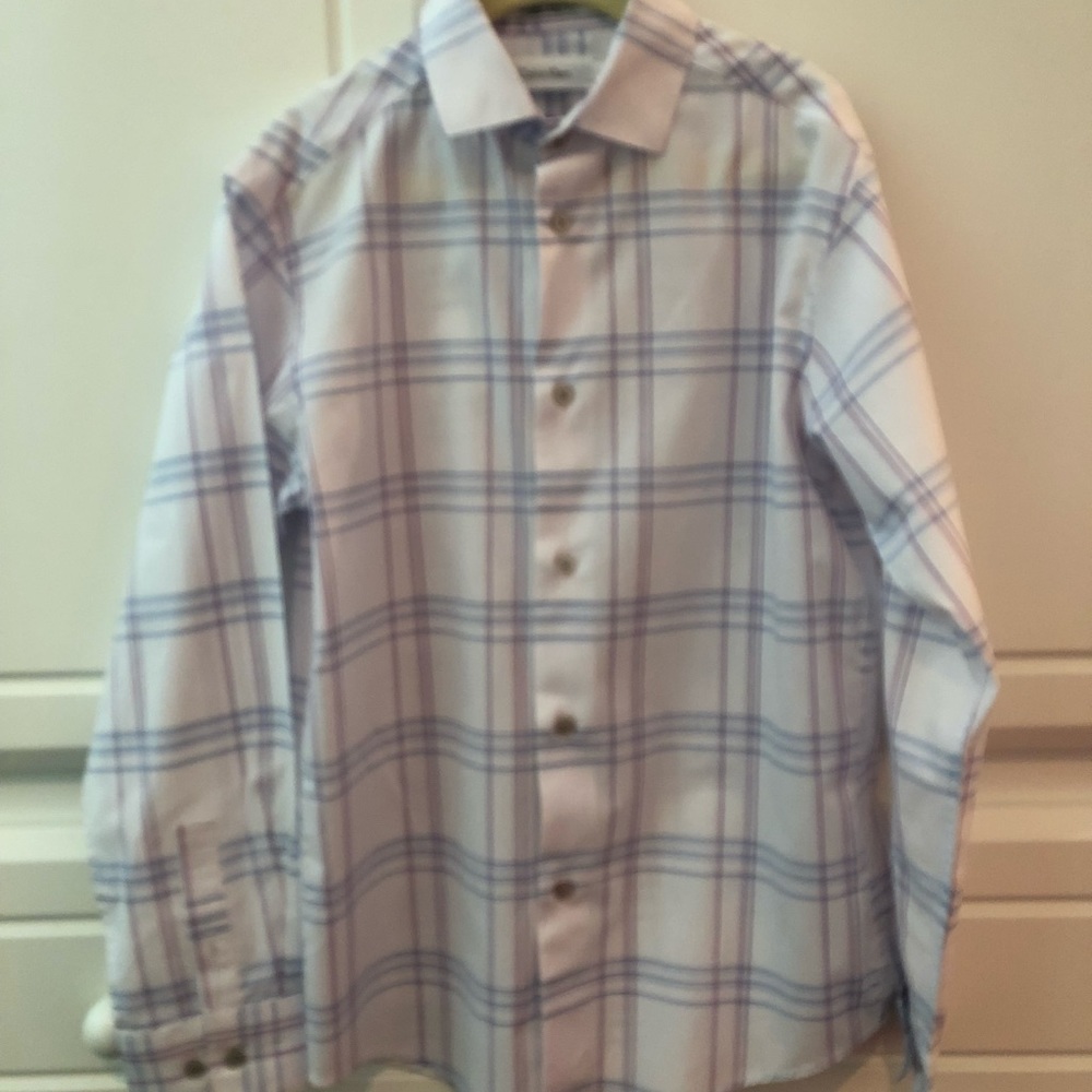 Boys lavender & blue plaid long sleeve dress shirt